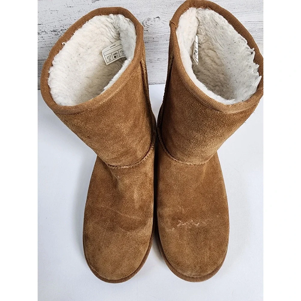 Koolaburra by‎ UGG Victoria Short Boots Women 9 Chestnut Suede Faux Fur Winter